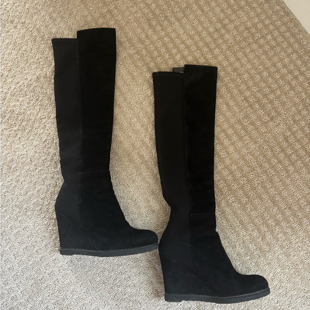 Stuart Weitzman Demiswoon Black Over the Knee Wedge Boots